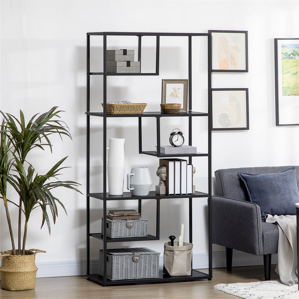 Bibliothèque étagère de rangement à 7 niveaux cadre en acier style industriel 83 x 34 x 180 cm noir-1