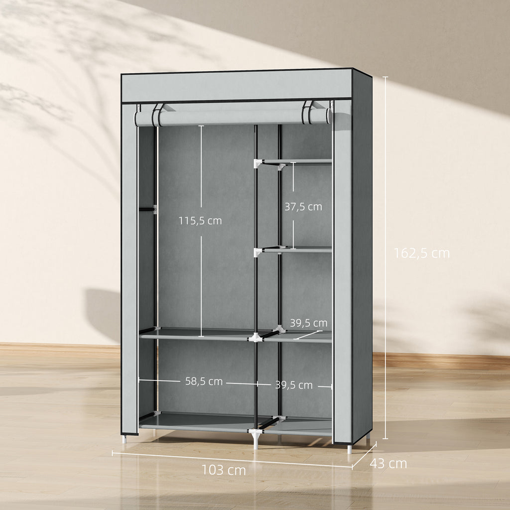 Armoire penderie multi-rangement - 6 étagères, 1 barre - non tissé gris clair-2