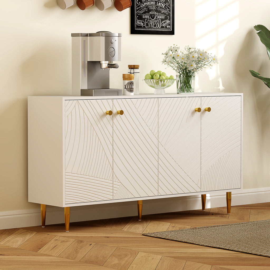 Buffet salon meuble de rangement avec étagères réglables, placards à portes, 140 x 35 x 77,5 cm, blanc-8