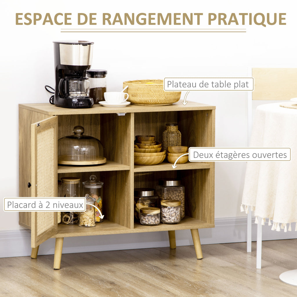 Meuble de rangement buffet 1 porte cannage effet bois - dim. 80L x 39l x 70H cm-3