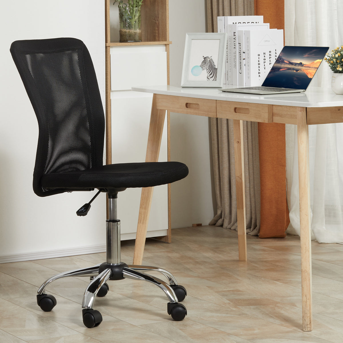Chaise de Bureau Ergonomique, Fauteuil de Bureau, Hauteur Réglable, Piètement Chromé Noir-1