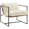Fauteuil salon, fauteuil d'appoint rembourré en tissu bouclette, large assise et structure en acier, 77x91x80cm, crème-0