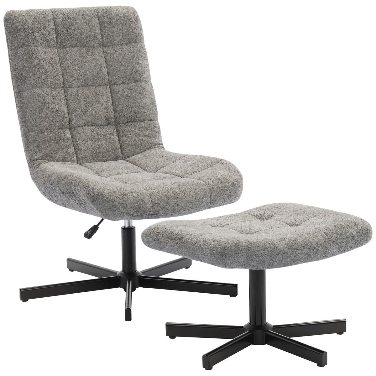 Fauteuil salon avec repose-pieds, chaise pivotante, hauteur réglable, dossier inclinable, 66 x 80 x 93-104 cm, gris-0