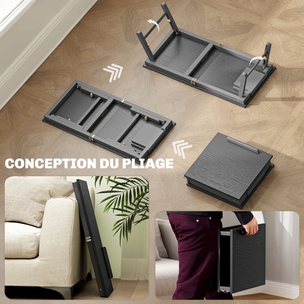 Table de lit pliable et réglable, plateau de lit pour ordinateur portable en bambou plateau inclinable 83,5x33x34cm noir-5