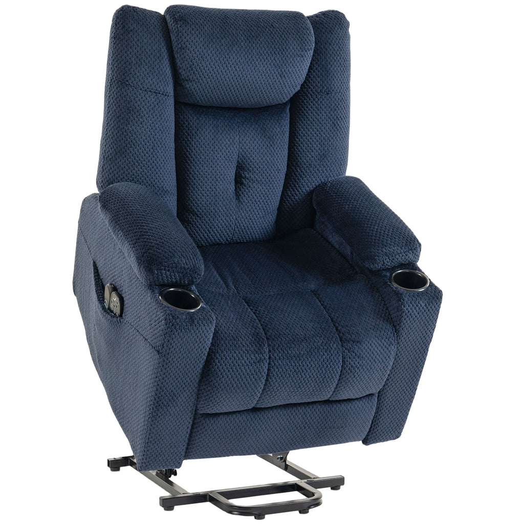 Fauteuil Releveur Électrique Massage Vibration et Chaleur, Fauteuil Relax Électrique en Velours, Dossier Inclinable Bleu-0