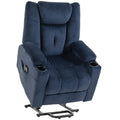 Fauteuil Releveur Électrique Massage Vibration et Chaleur, Fauteuil Relax Électrique en Velours, Dossier Inclinable Bleu-0
