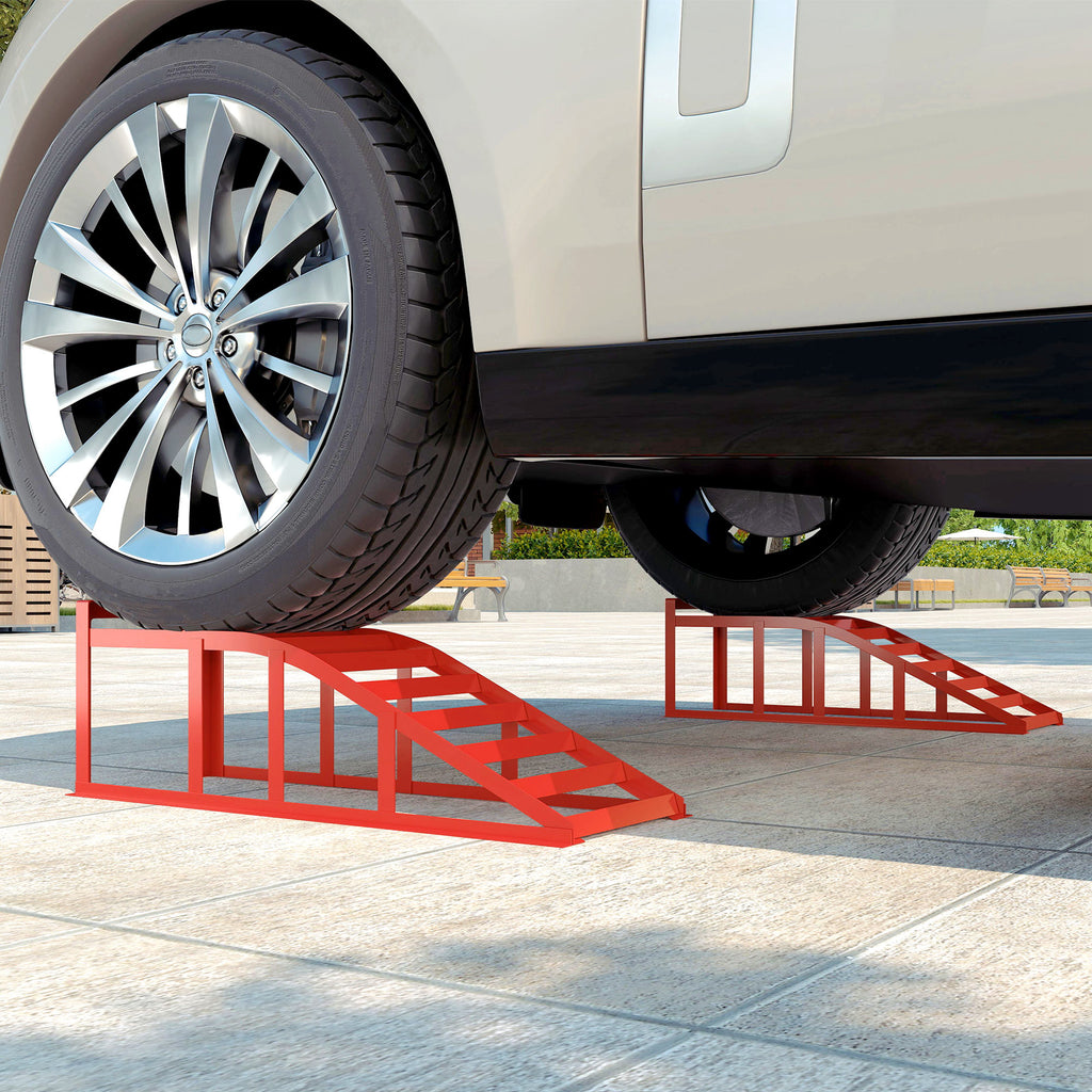 Lot de 2 Rampes d'Accès pour Voiture 3T en Acier, Surface Antidérapante, 83,5 x 30,5 x 27 cm, Rouge-9