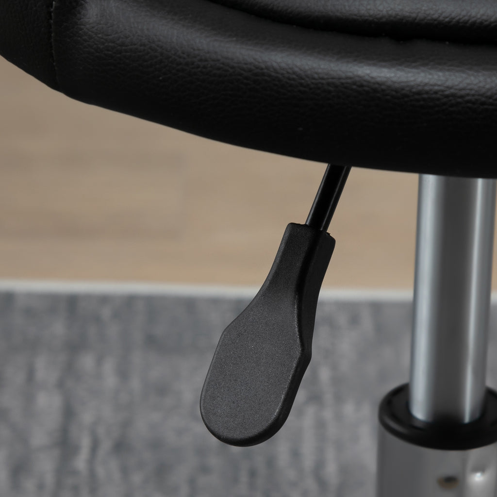 Lot de 2 tabouret à roulette pivotant 360°, assise réglable 47-62H cm, acier chromé revêtement synthétique noir-7