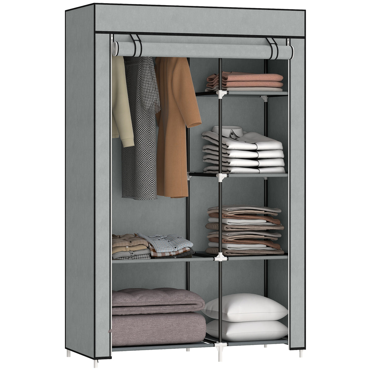 Armoire penderie multi-rangement - 6 étagères, 1 barre - non tissé gris clair-9
