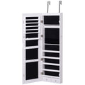 Armoire à bijoux suspendue au mur ou à la porte avec miroir, LED, 5 étagères, 2 tiroirs, 37x10x120cm, effet bois grisé-0