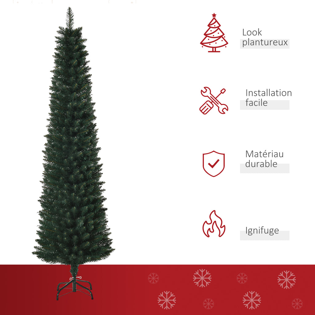 Albero di Natale slim 180 cm con 380 rami e base pieghevole, verde