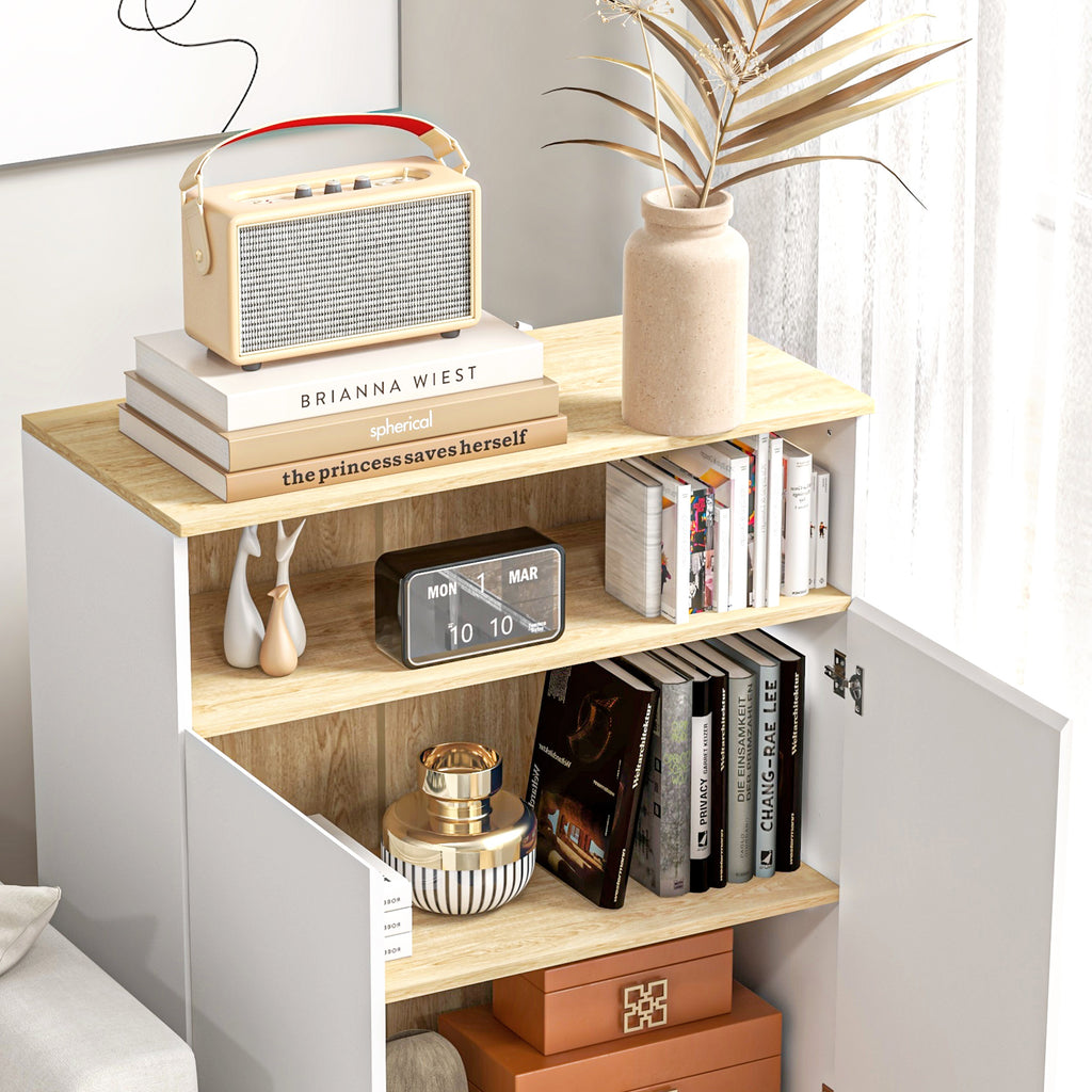 Meuble de rangement buffet sur pied scandinave placard 2 portes avec étagère intérieure blanc et aspect bois-8