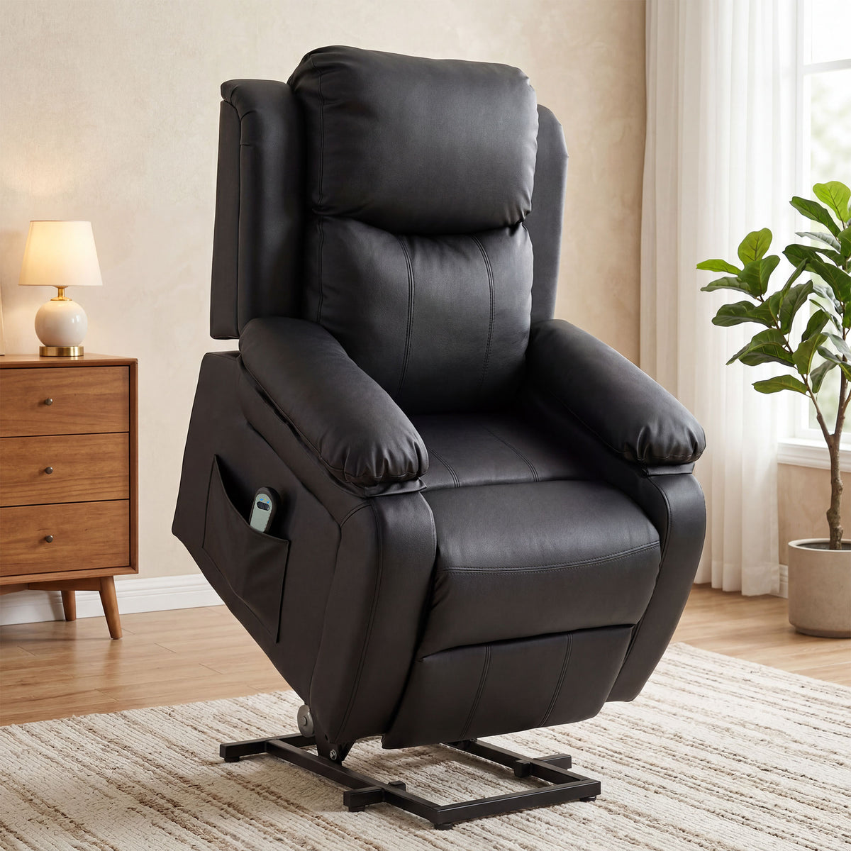 Fauteuil releveur électrique fauteuil relax électrique avec repose-pied télécommande et 2 pochettes 76x90x105cm noir-1