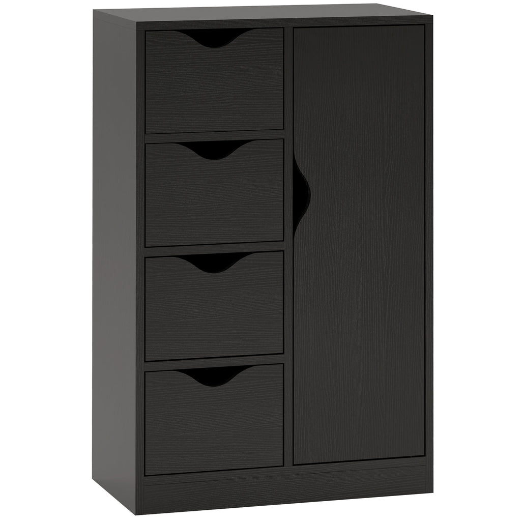 Meuble de rangement buffet commode 1 placard et 4 tiroirs, en bois, pour salon, cuisine, entrée, salle à manger, noir-0