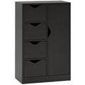 Meuble de rangement buffet commode 1 placard et 4 tiroirs, en bois, pour salon, cuisine, entrée, salle à manger, noir-0