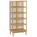 Armoire Chambre Penderie en Bambou 5 Niveaux avec Porte Coulissante, Design Aéré à Lattes, Bois Naturel-0
