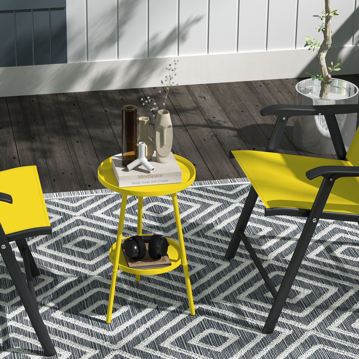 Petite table d'appoint ronde à 2 niveaux table de jardin pour terrasse salon balcon en métal Ø 32 x 51 cm jaune-9