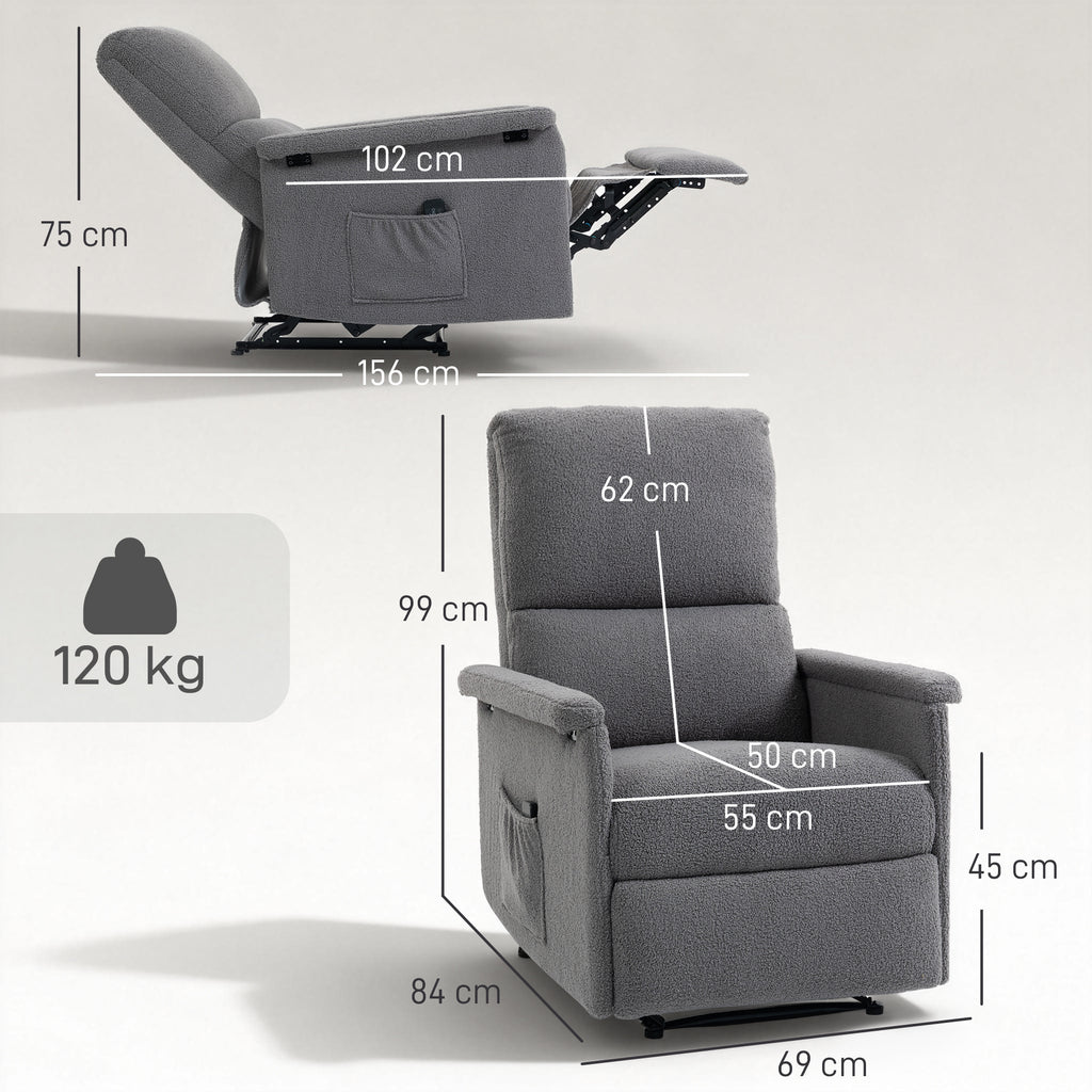 Fauteuil de massage inclinable, fauteuil de relaxation, dossier réglable, large assise, repose-pied, 69x84x99cm, gris-2