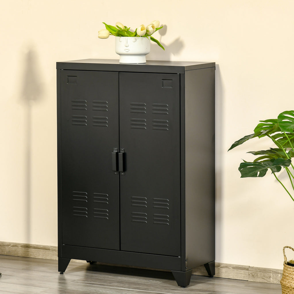 Armoire de Rangement métal Garde-robe Caisson de dossier Armoire Bureau sur pied Style Industriel - 2 étagères - Noir-9