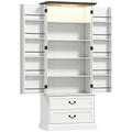 Buffet haut cuisine, armoire de cuisine, LED à capteur, 2 portes, tiroirs et étagères réglables, 76x39,5x183cm, blanc-0