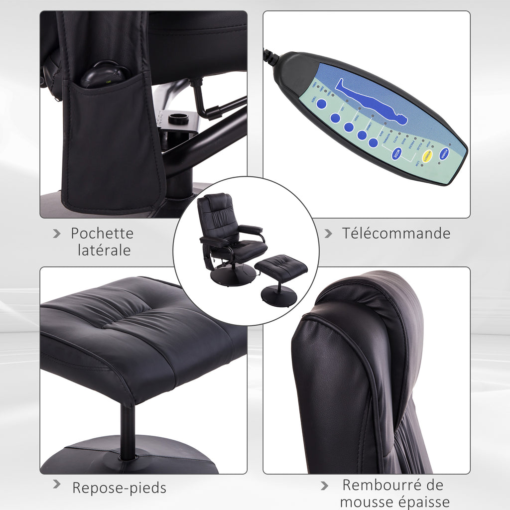 Fauteuil de Massage et Relaxation électrique pivotant inclinable avec Repose-Pied revêtement synthétique Noir-5