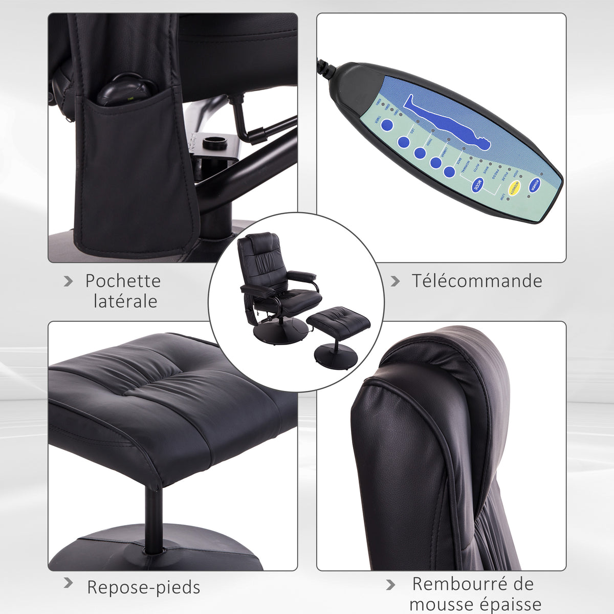 Fauteuil de Massage et Relaxation électrique pivotant inclinable avec Repose-Pied revêtement synthétique Noir-5