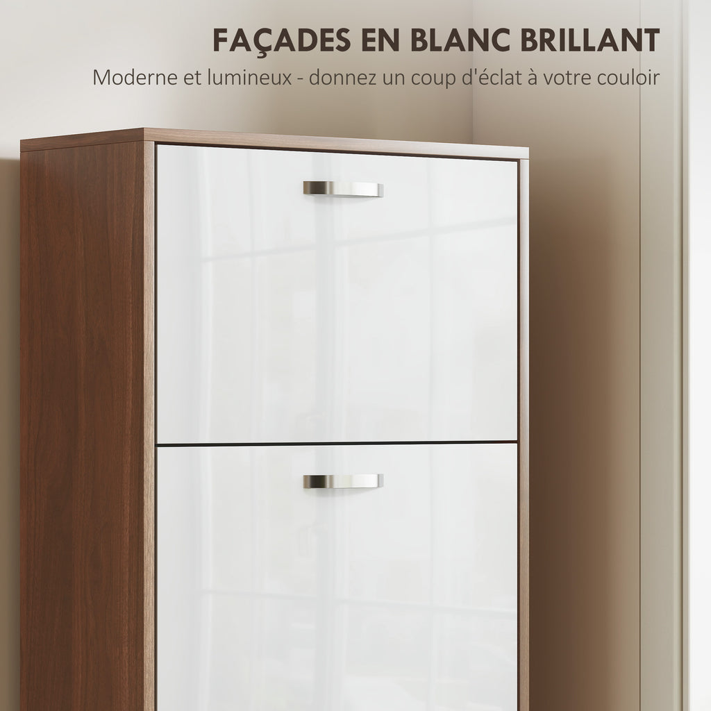 Armoire à Chaussures Meuble à Chaussures 5 Portes abattantes Bicolore Blanc Marron foncé Imitation Bois-5