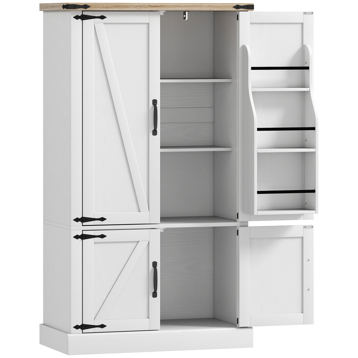 Buffet de cuisine, armoire de cuisine avec 4 portes, 6 porte-épices et étagères réglables, 76,3 x 40 x 136 cm, blanc-0