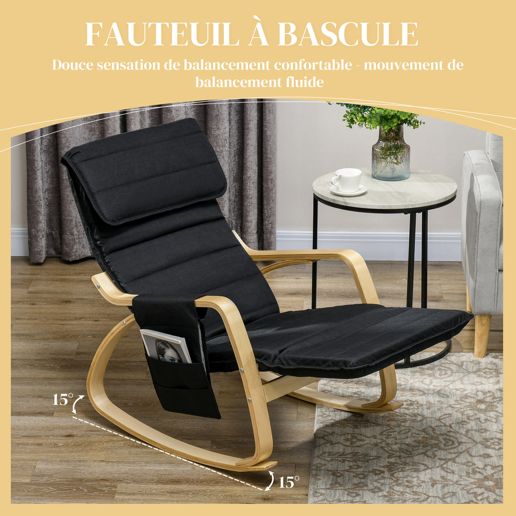 Fauteuil relax à bascule fauteuil allaitement avec repose-pieds réglable, poche latérale et appui-tête, noir-3