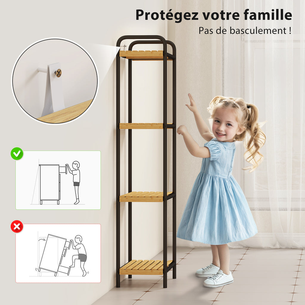 Étagère salle de bain étagère de rangement 4 niveaux étroite autoportante bambou 1,5 x 21,5 x 106 cm effet bois naturel-6