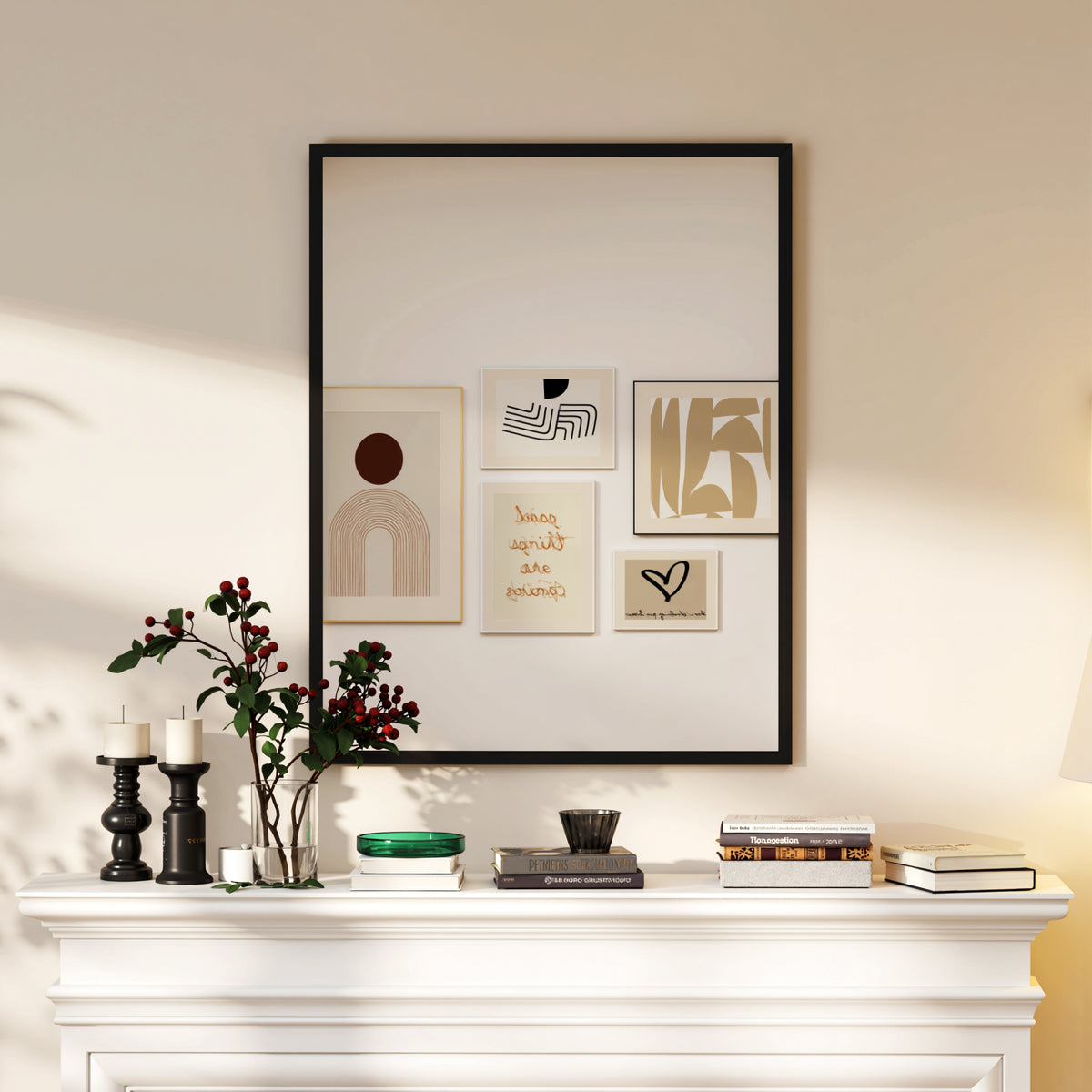Miroir mural rectangulaire 90 x 70 cm, cadre en bois noir, idéal pour la salle de bain, salon ou chambre-1