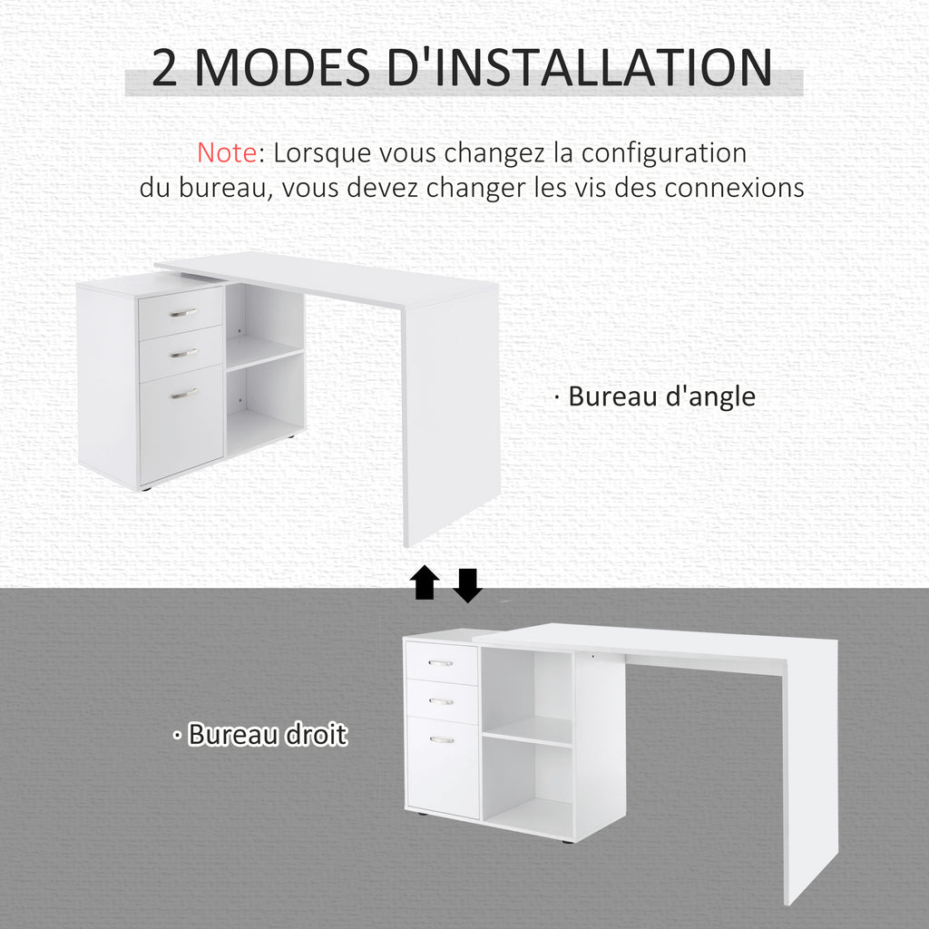 Bureau d'angle bureau droit modulable table de salle à manger 2 en 1 bureau informatique tiroirs x 3 + 2 niches-4