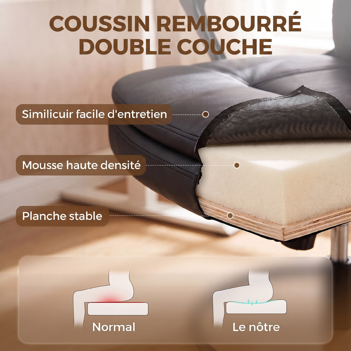 Chaise bureau ergonomique, chaise de dessin réglable en hauteur, repose-pieds réglable, 61 x 61 x 108 cm, noir-5