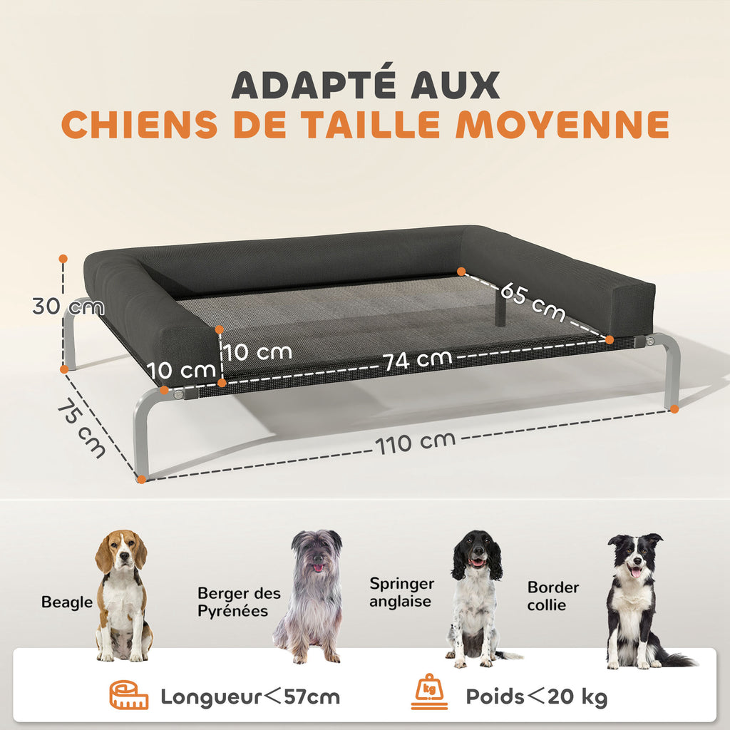 Lit surélevé pour chien rafraichissant, lit de camp pour chiens intérieur extérieur portable, 110 x 75 x 30 cm, noir-2