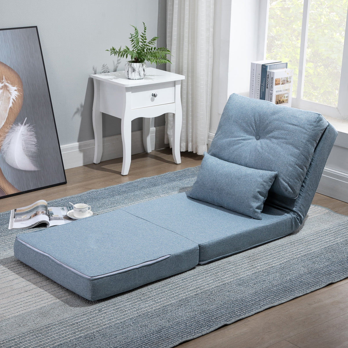 Chauffeuse canapé-lit convertible fauteuil 1 place avec 1 coussin avec dossier réglable, bleu-8