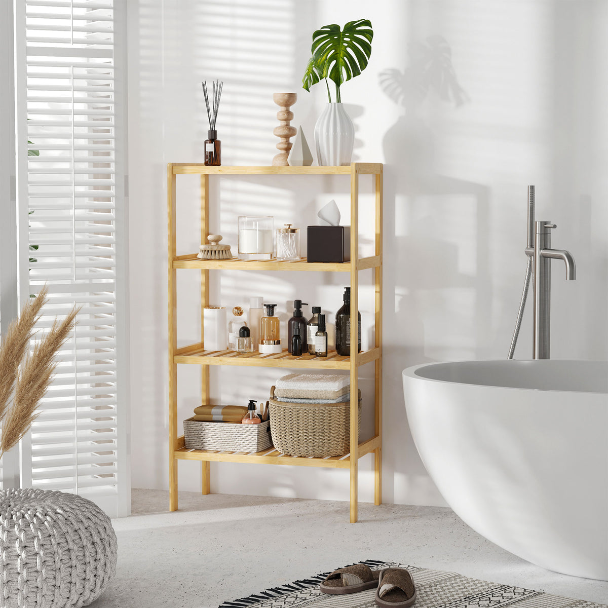 Étagère de rangement, étagère en bambou à 4 niveaux, bibliothèque pour salon, chambre et bureau,62 x 33 x 112 cm, bois naturel-3
