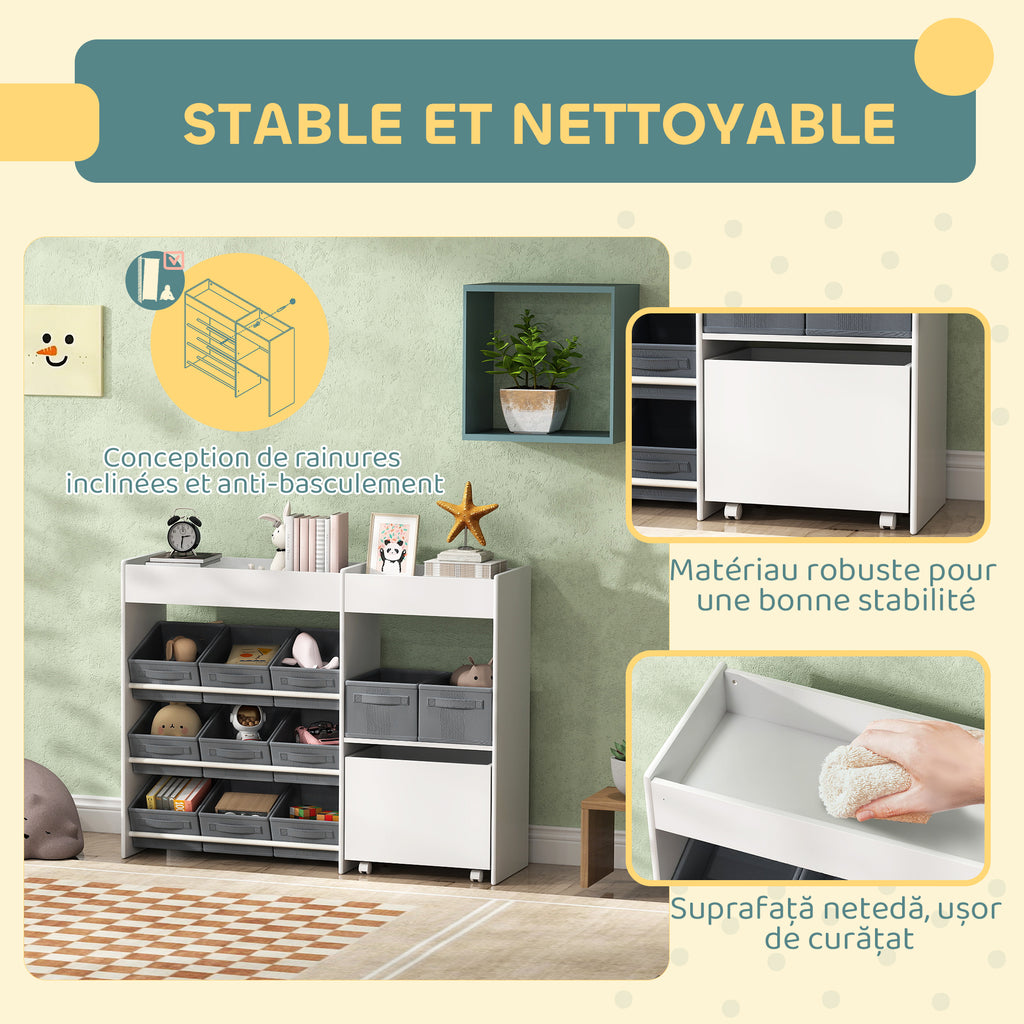 Étagère à jouets pour enfants étagère à livres 11 bacs de rangements en tissu non tissé 105 x 30 x 80 cm blanc-4