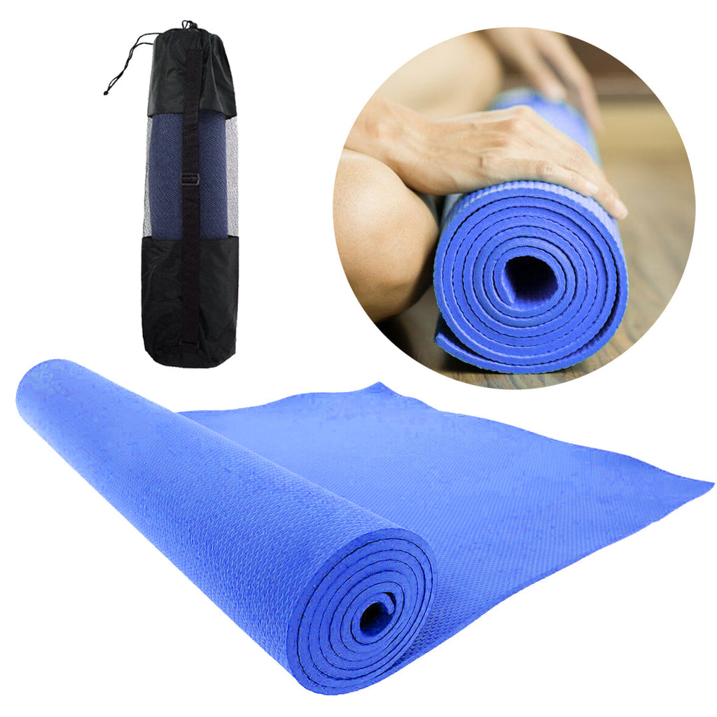 Tappetino yoga blu da 6 mm con borsa