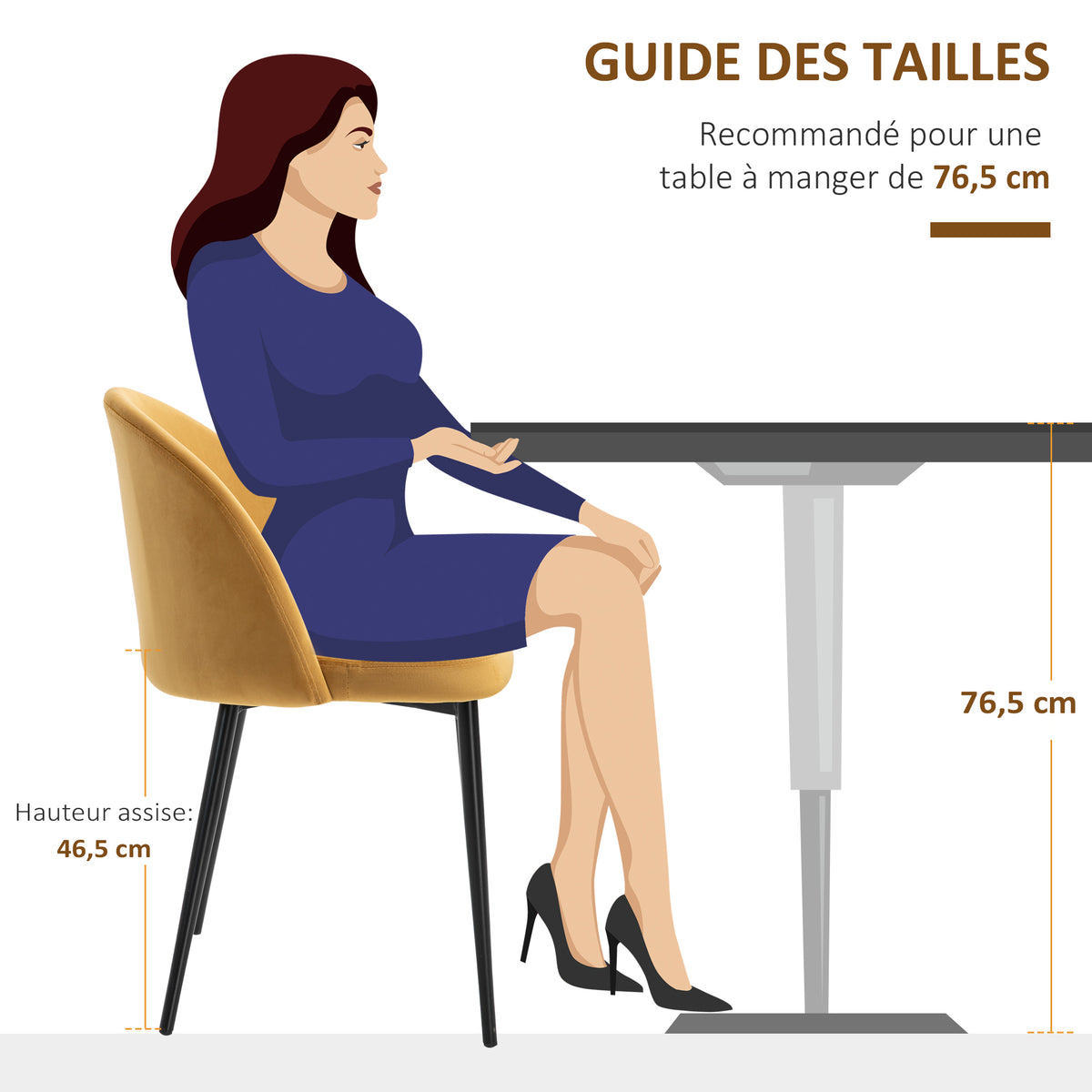 Lot de 2 chaises salle à manger chaise de cuisine scandinave chaise en velours rembourrée avec pieds effilés en métal, pour salon, salle à manger, jaune-6