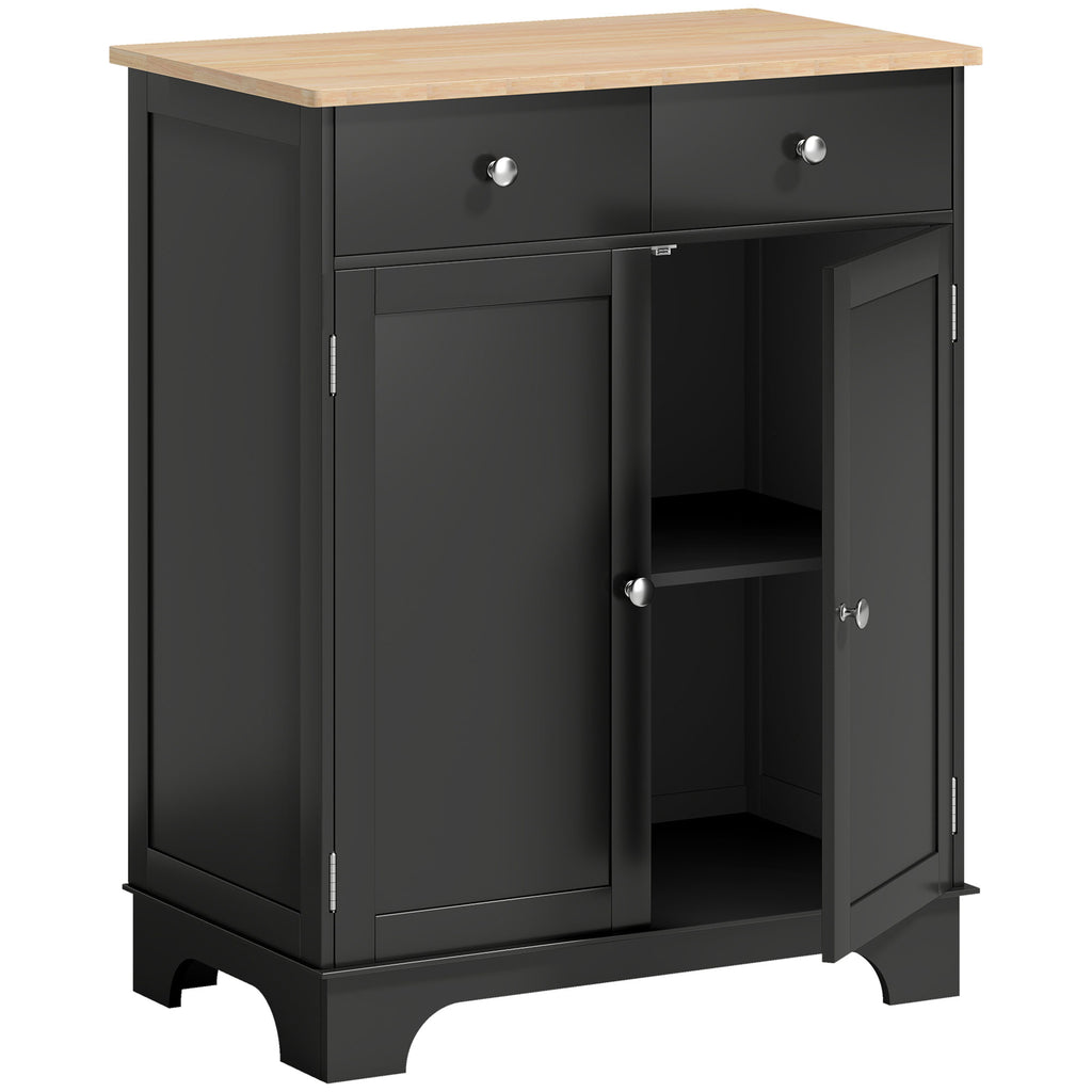 Meuble de rangement buffet salon avec placards, 2 tiroirs et étagères réglables, 68x40,3x85cm, noir et bois naturel-0