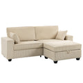 Canapé 3 Places avec Pouf de Rangement, Canapé d'Angle en Velours Côtelé, Assise Large, 2 Coussins, Beige-0