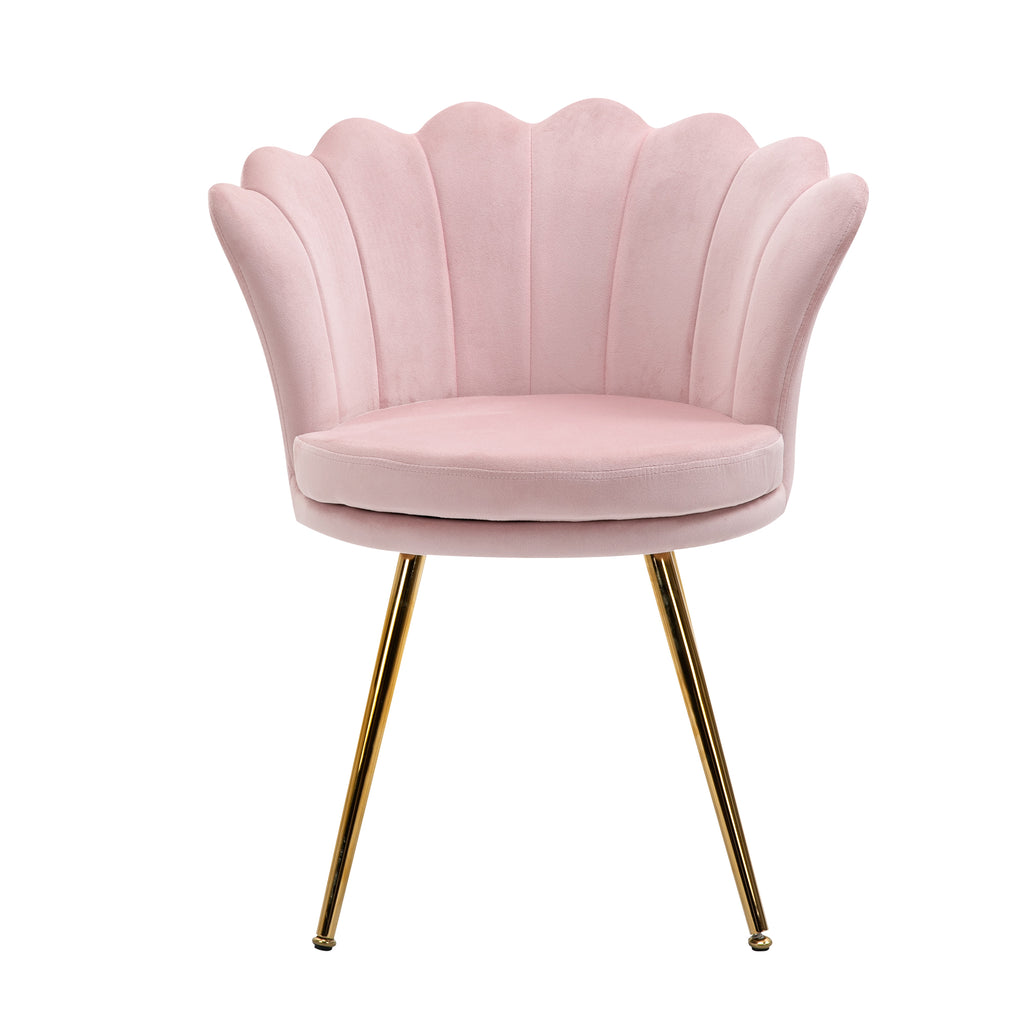 Fauteuil coquillage chaise coiffeuse fauteuil en velours avec pieds en métal doré rose poudré-6