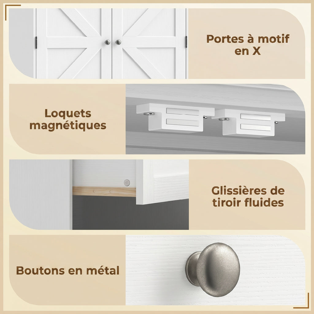 Buffet haut cuisine, armoire de cuisine 2 portes, 2 tiroirs, 6 porte-racks, étagères réglables, 80x39,5x184,5cm, blanc-6