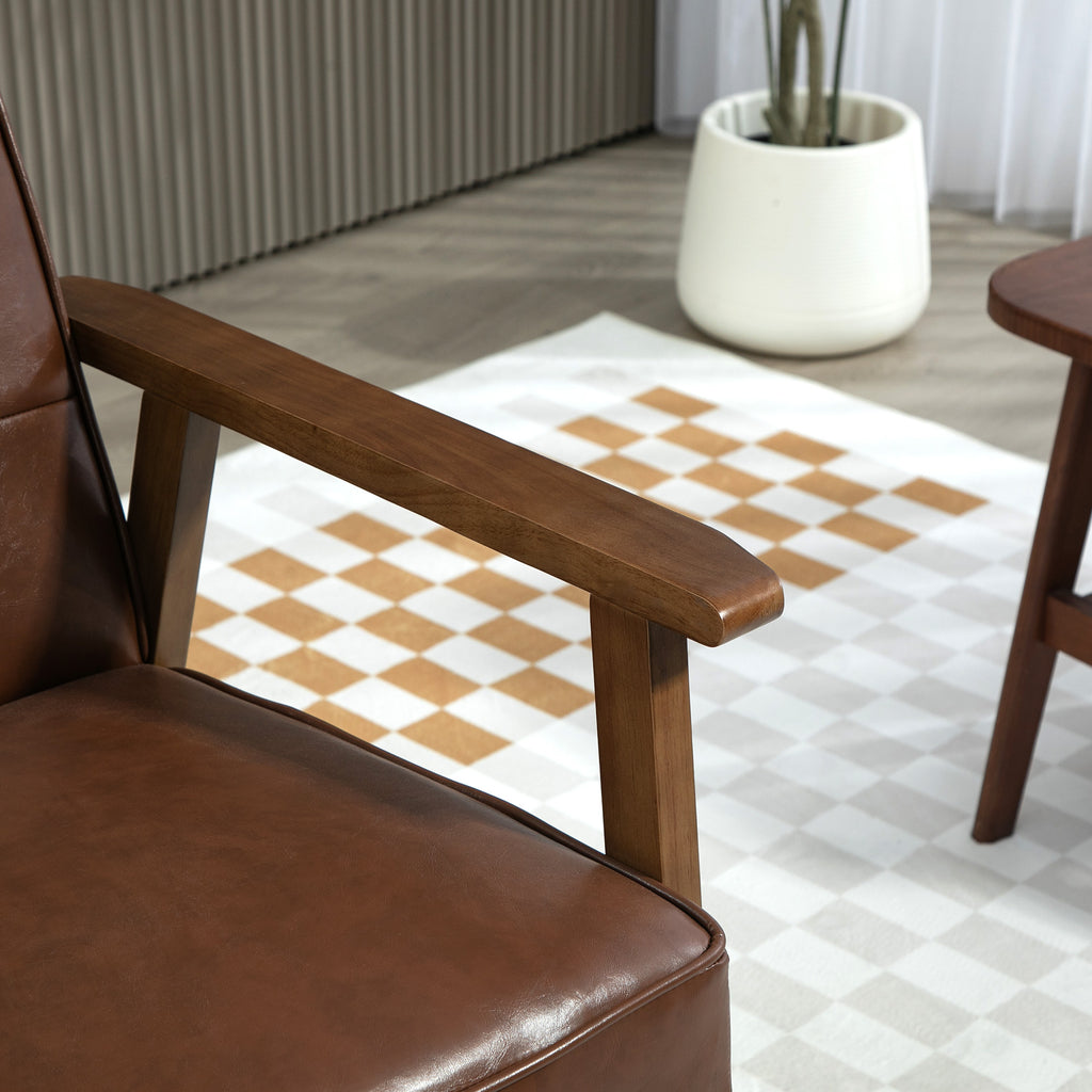 Fauteuil de salon, fauteuil de chambre en cuir synthétique, dossier capitonné, pieds en bois massif, 64x73x81cm, marron-9