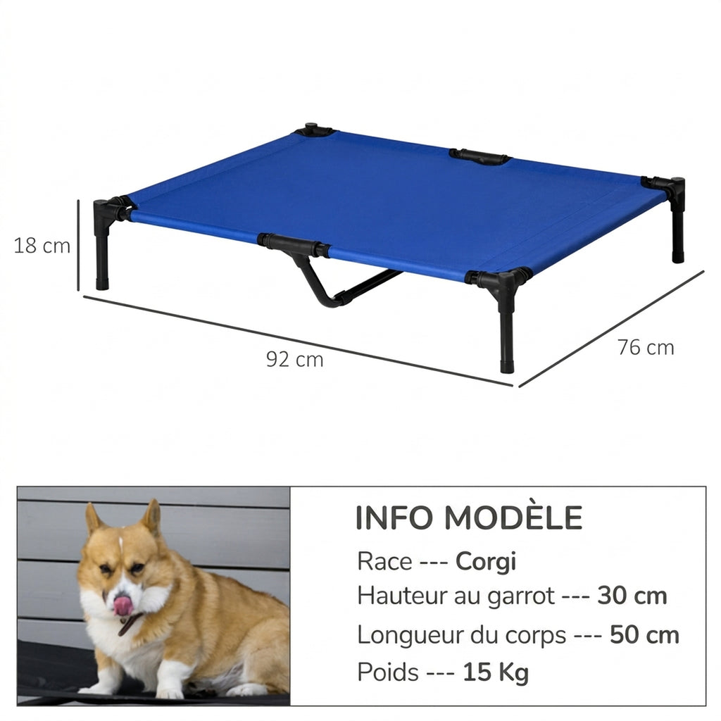 Lit surélevé pour chien lit surélevé rafraîchissant pour chien tissu Oxford sac de transport inclus 92 x 76 x 18 cm bleu-2