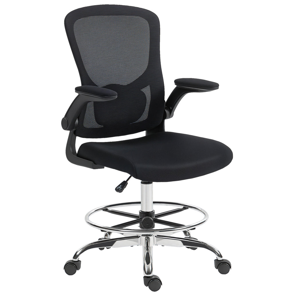 Chaise bureau ergonomique, chaise de dessin, support lombaire 4D, accoudoirs relevables, 60 x 60 x 108-132 cm, noir-0