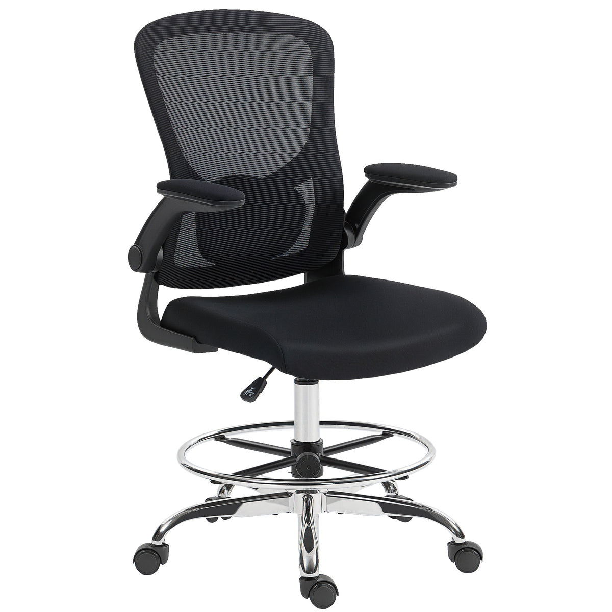 Chaise bureau ergonomique, chaise de dessin, support lombaire 4D, accoudoirs relevables, 60 x 60 x 108-132 cm, noir-0
