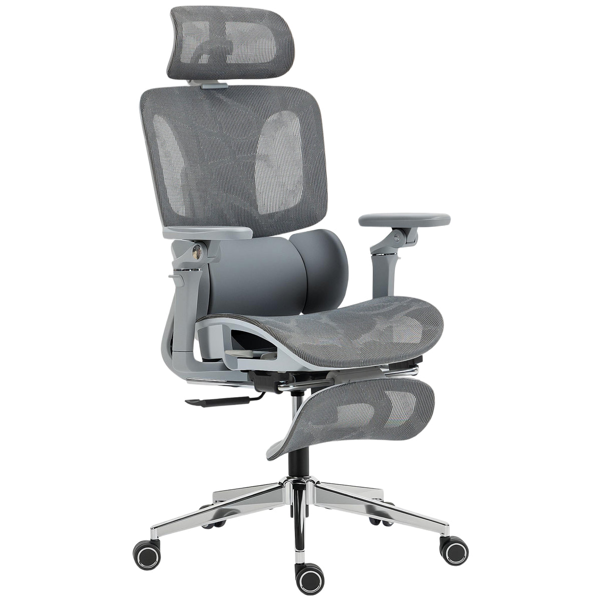 Chaise Bureau Ergonomique avec Accoudoirs 6D Appui-Tête et Profondeur d'Assise Réglables Maille Gris-0