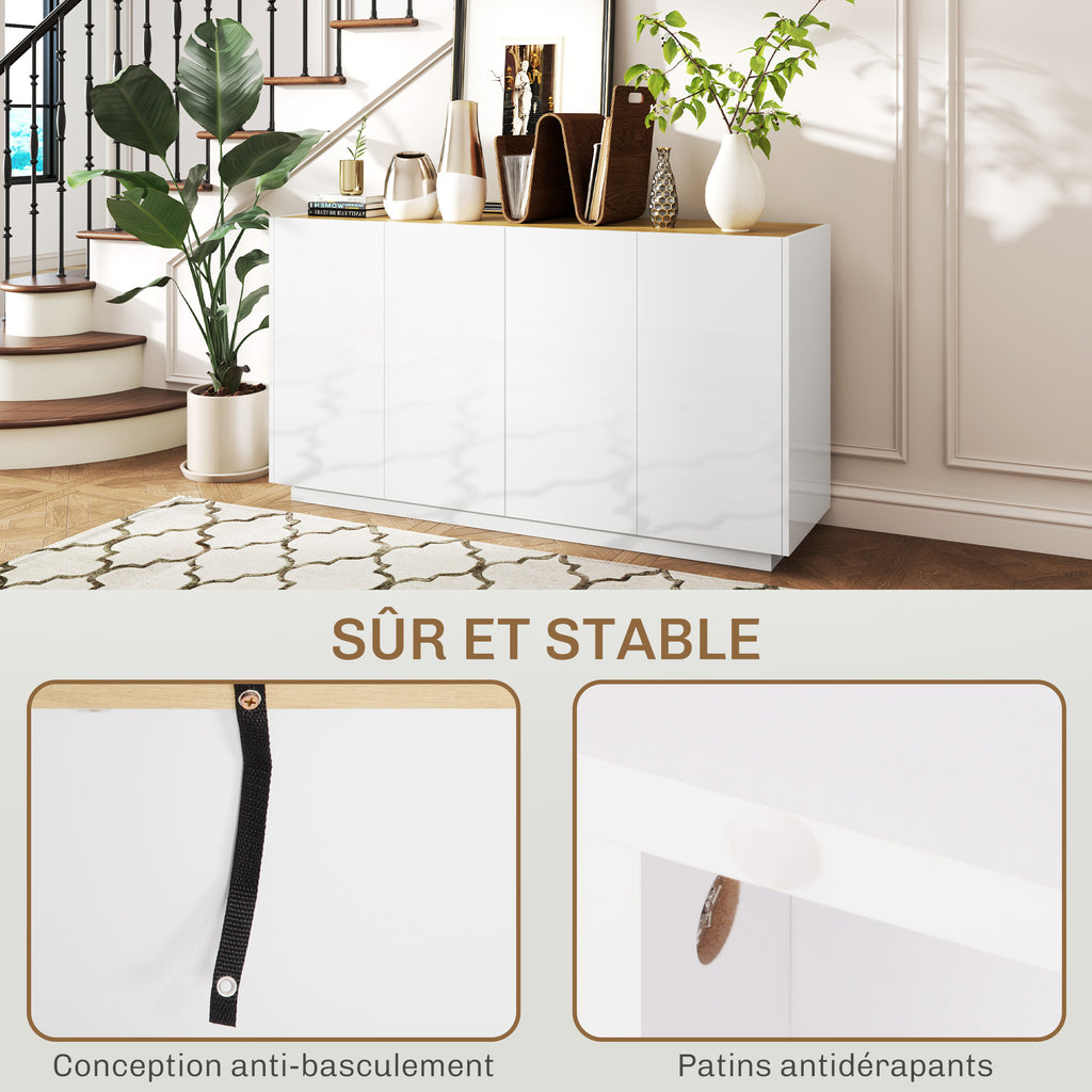 Buffet salle à manger buffet cuisine 4 portes à fermeture douce et étagères réglables 140l x 40P x 75H cm blanc laqué-6