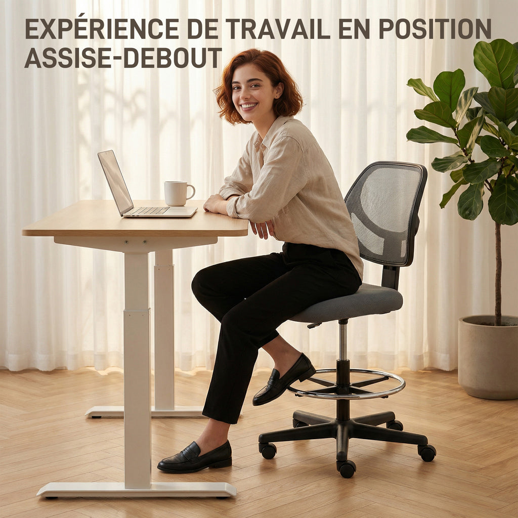 Chaise bureau ergonomique, fauteuil de bureau avec repose-pieds, chaise à dessin en maille, hauteur réglable, gris foncé-4